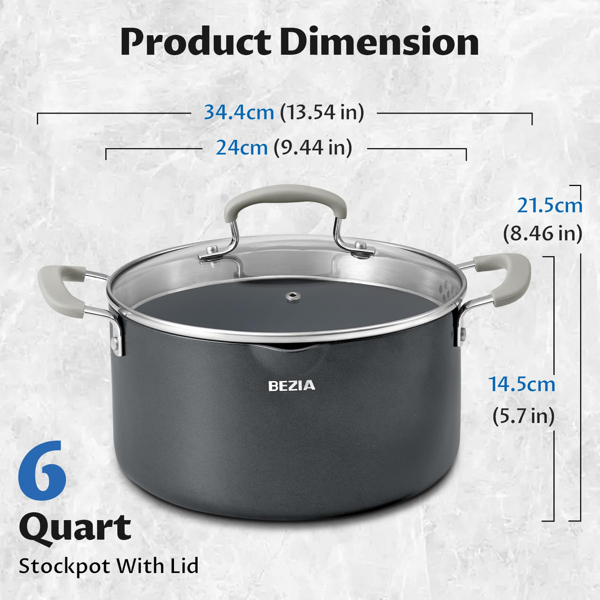 BEZIA 6 qt pot oven-safe up to 400°F for versatile cooking.