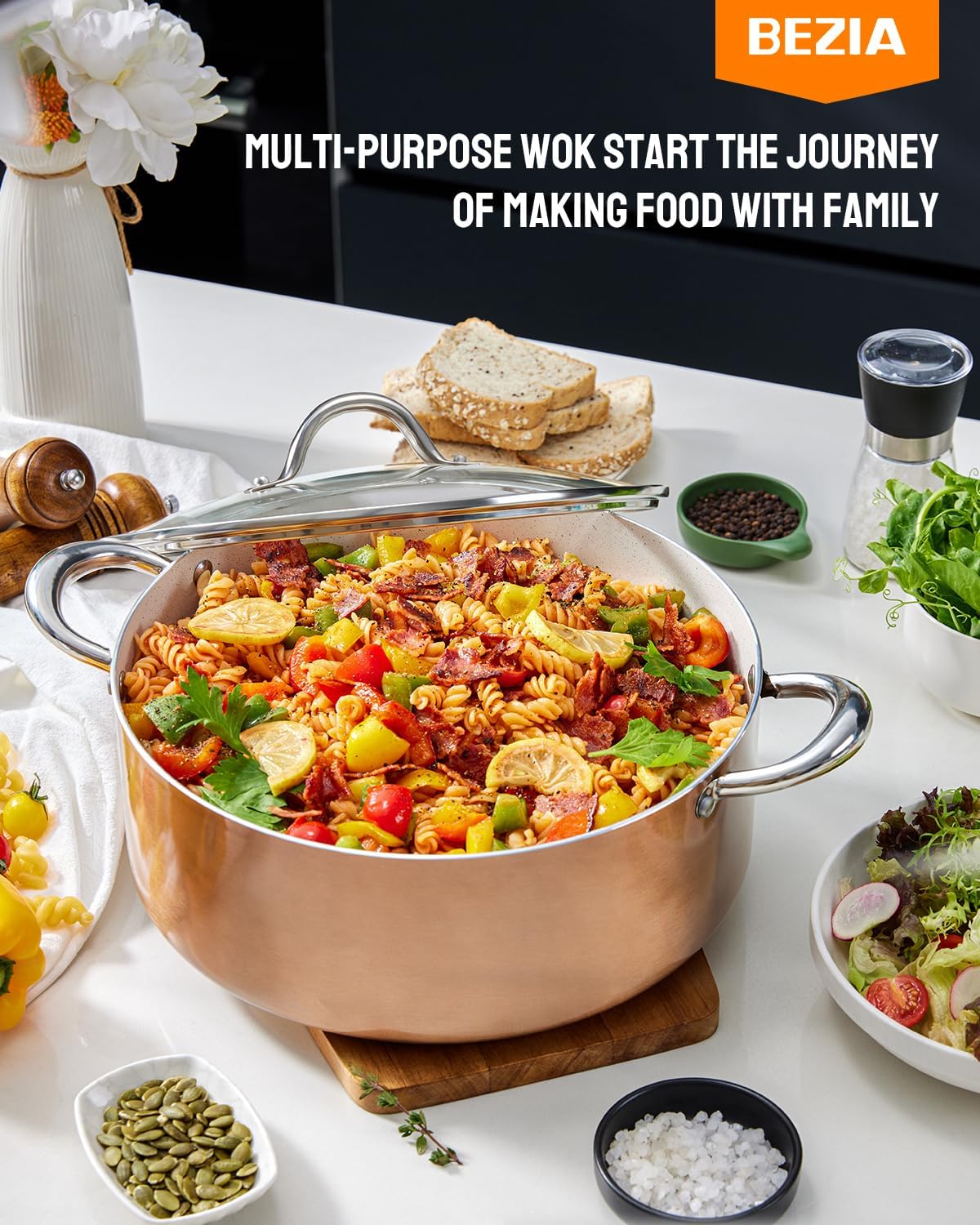 BEZIA stock pot lid made of shatterproof glass for monitoring cooking safely