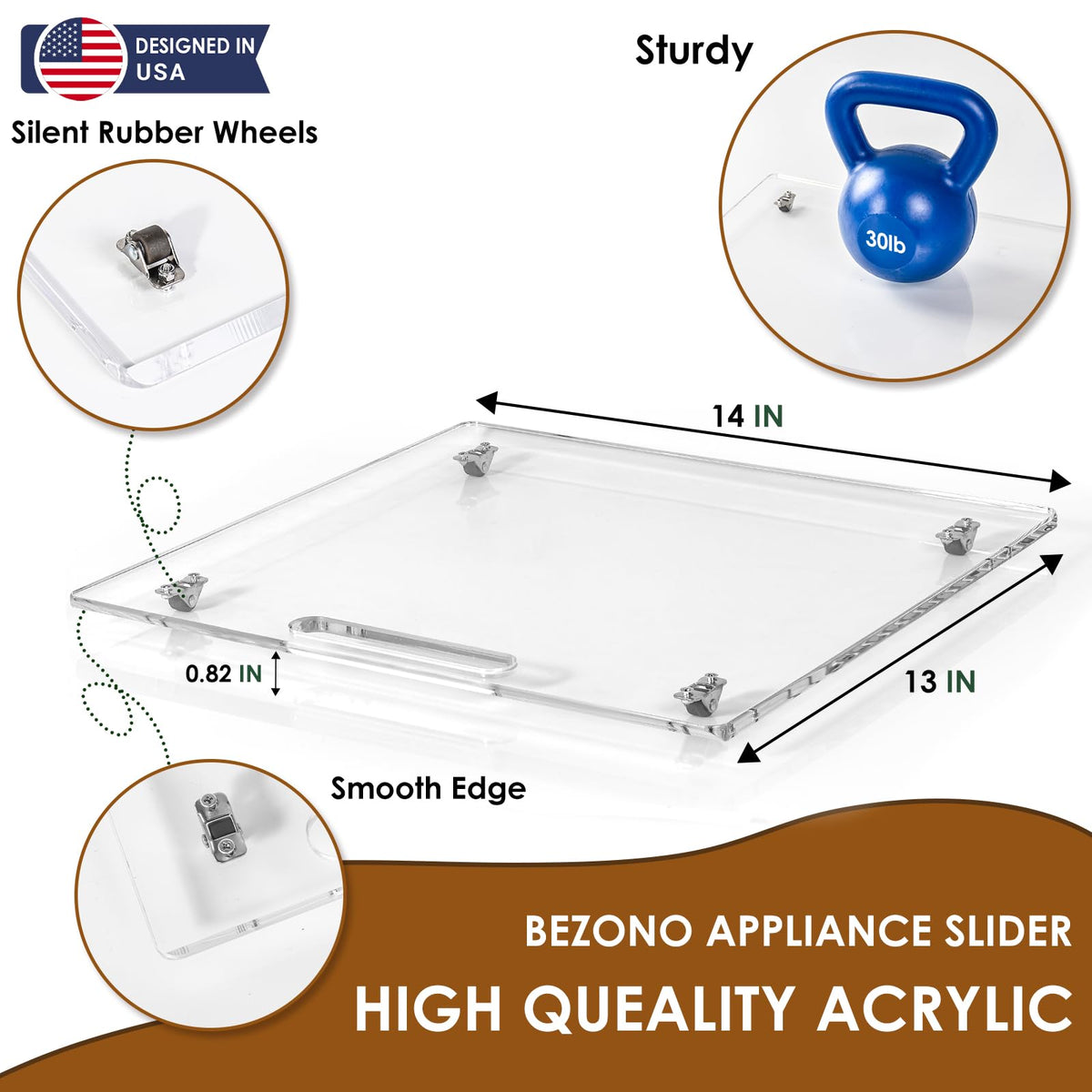 BEZONO under-cabinet slider enables quiet movement for easy reach.