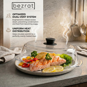 Bezrat BPA-free lid fits standard plates for versatile reheating use.