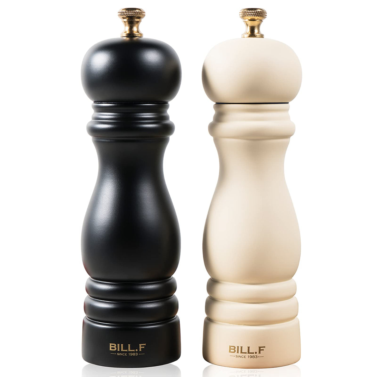 BF BILL.F salt grinder 7-inch black with adjustable ceramic rotor for fresh seasoning.