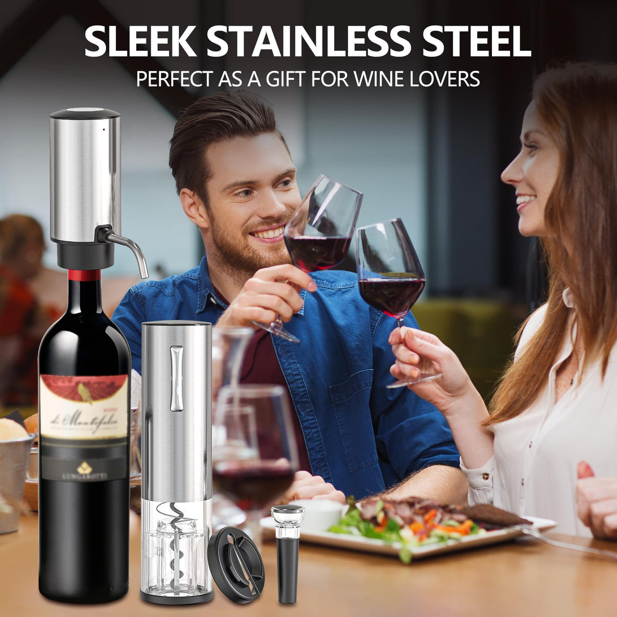 BGFOX electric wine opener in action removing a cork quickly