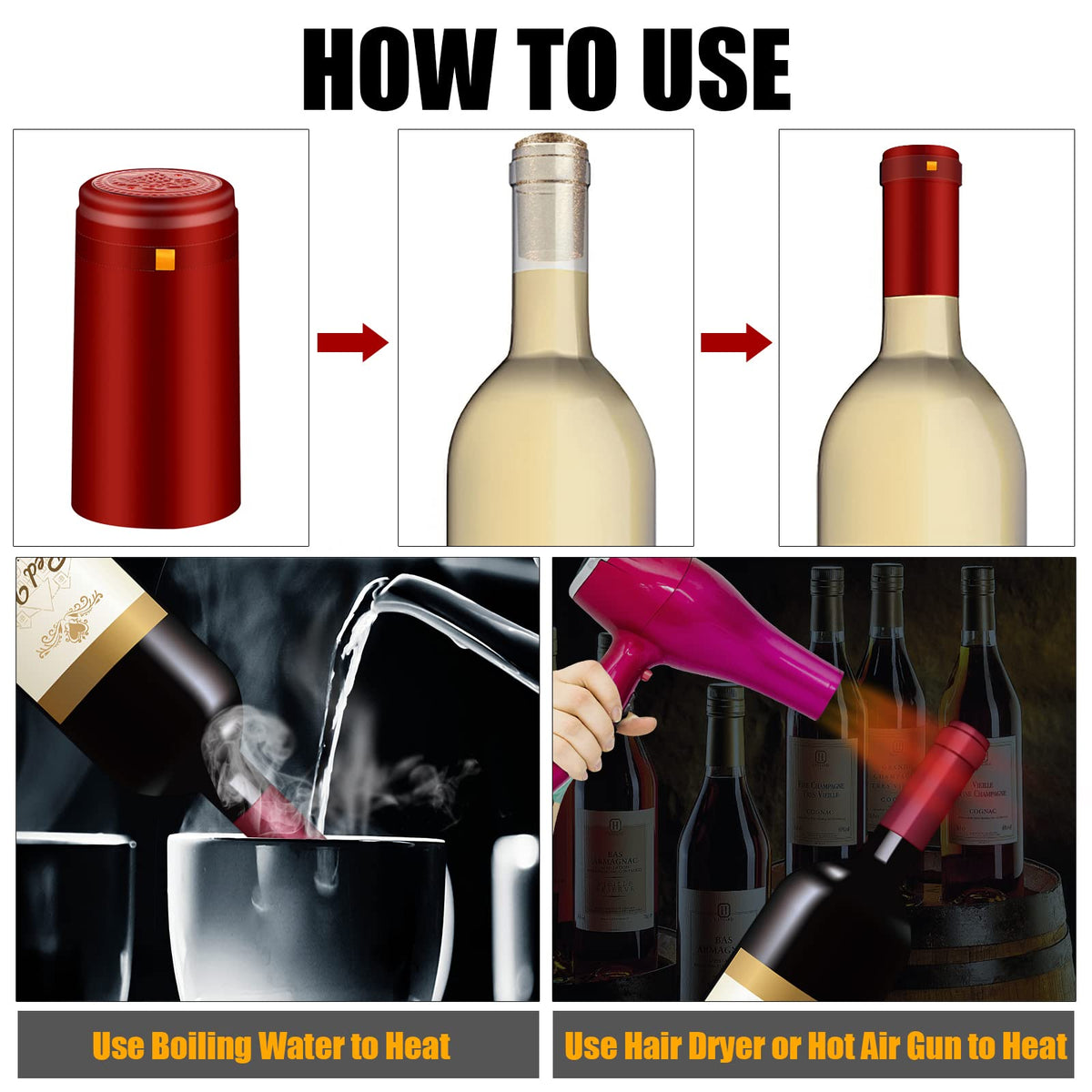 Tear-tab design facilitates easy removal after shrinking on bottles.