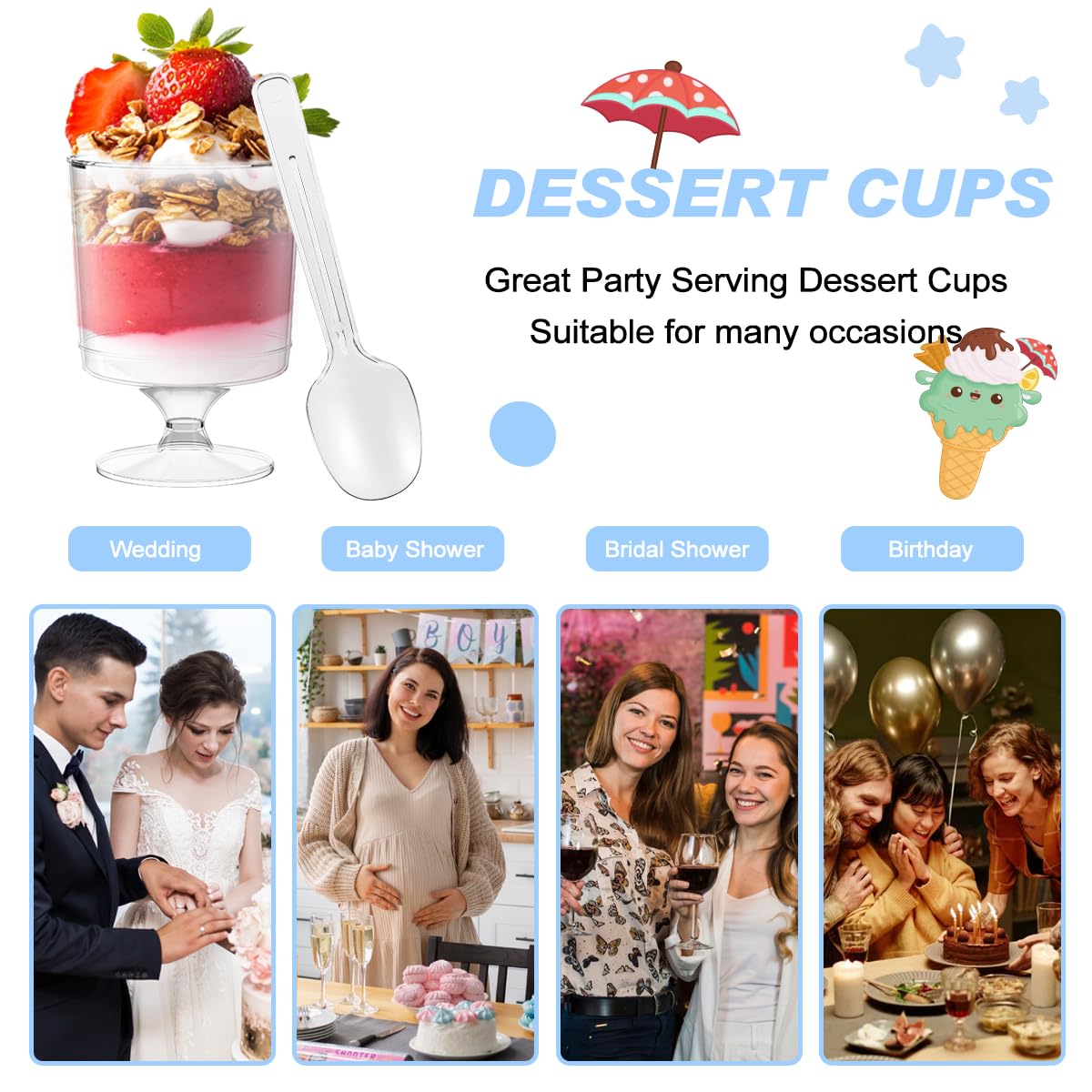 BHHQHH crystal-clear parfait cups ideal for showcasing colorful puddings.