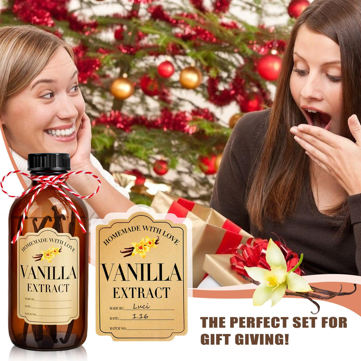 BHHQHH vanilla extract bottle label stickers help date your batch.