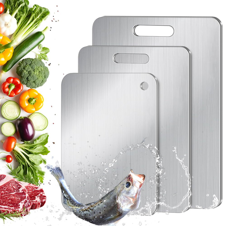 BHLPOOGY titanium cutting board set of 3 displayed together for versatile kitchen prep