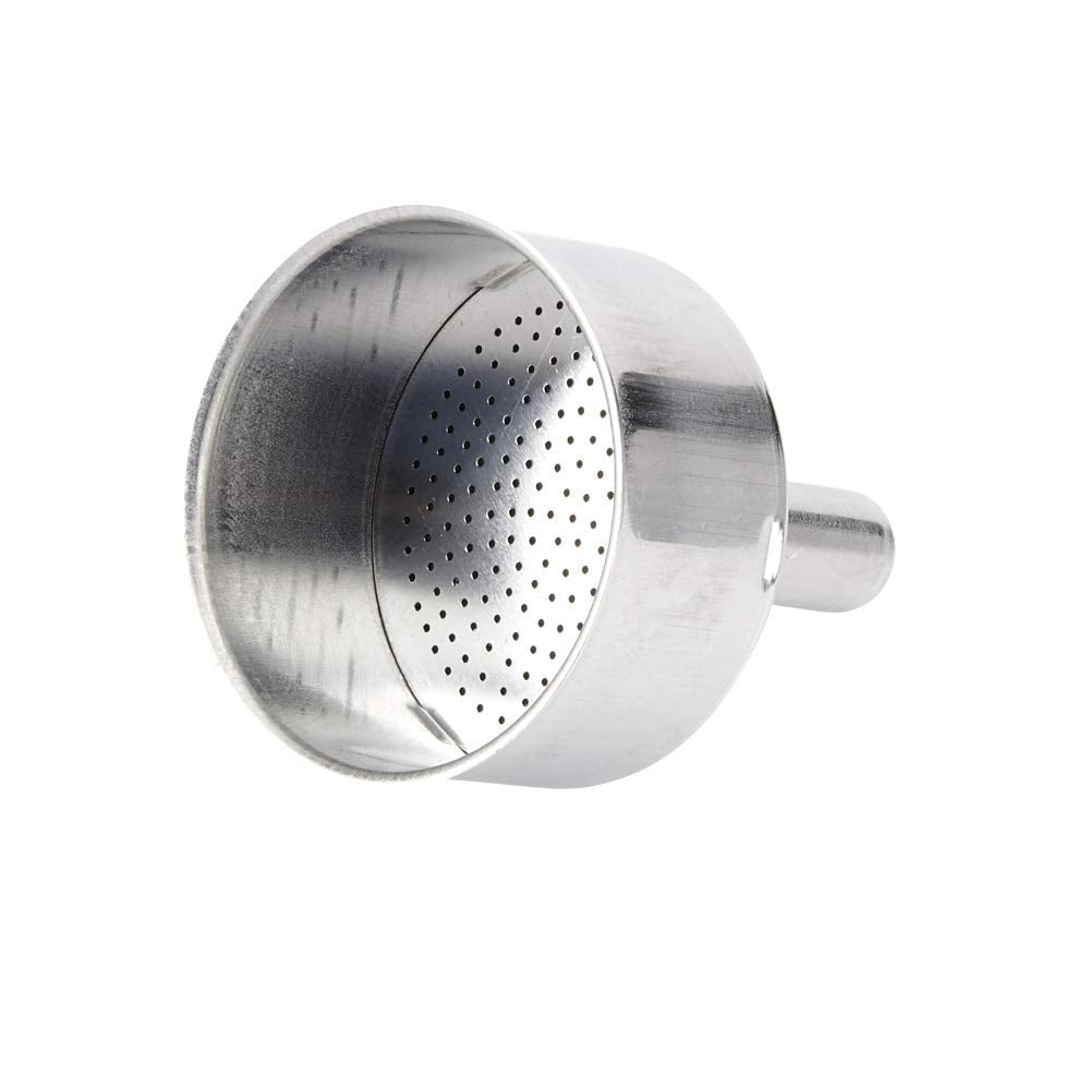 Bialetti 6877 funnel care shot emphasizes hand wash for longevity