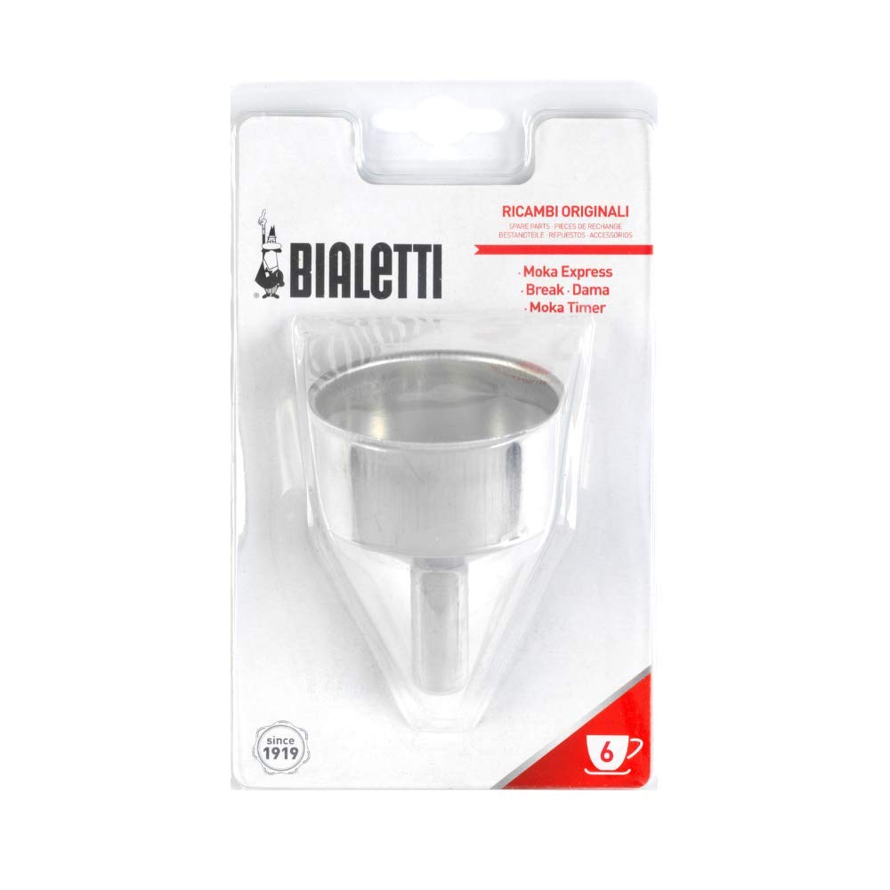 Bialetti 6877 Moka Express funnel front view ready for 6 cup replacement