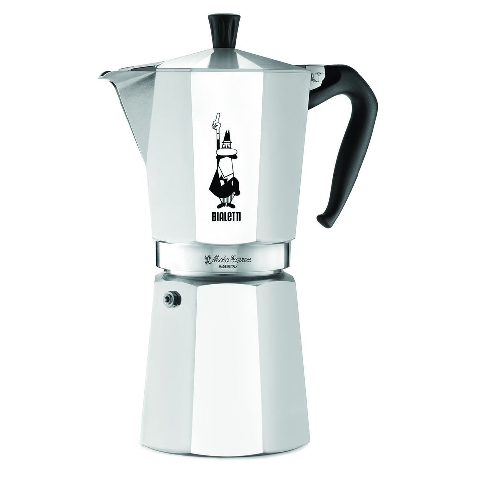 Bialetti Moka Express 12-cup on the stovetop for authentic Italian espresso.