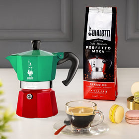 Bialetti Moka Express 3-cup silver showcasing classic elegance for multiple heat sources.