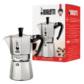Bialetti Moka Express 9-cup coffee pot ready to brew rich espresso at home.