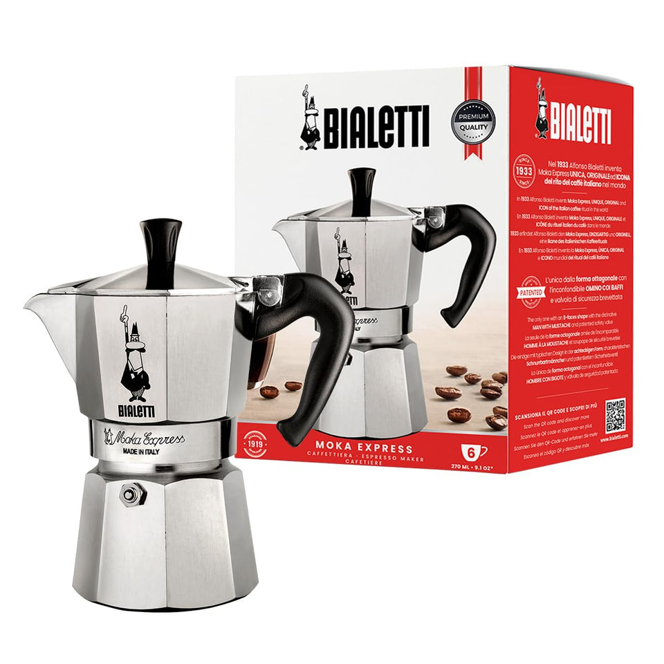 Bialetti Moka Express with iconic dome shape for authentic Italian coffee at home.