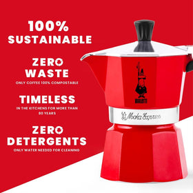 Bialetti Moka Express red brewing espresso captures steam for rich, fast cups