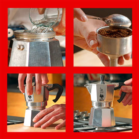 Silver aluminum finish of the Bialetti Moka Express for classic kitchen aesthetics