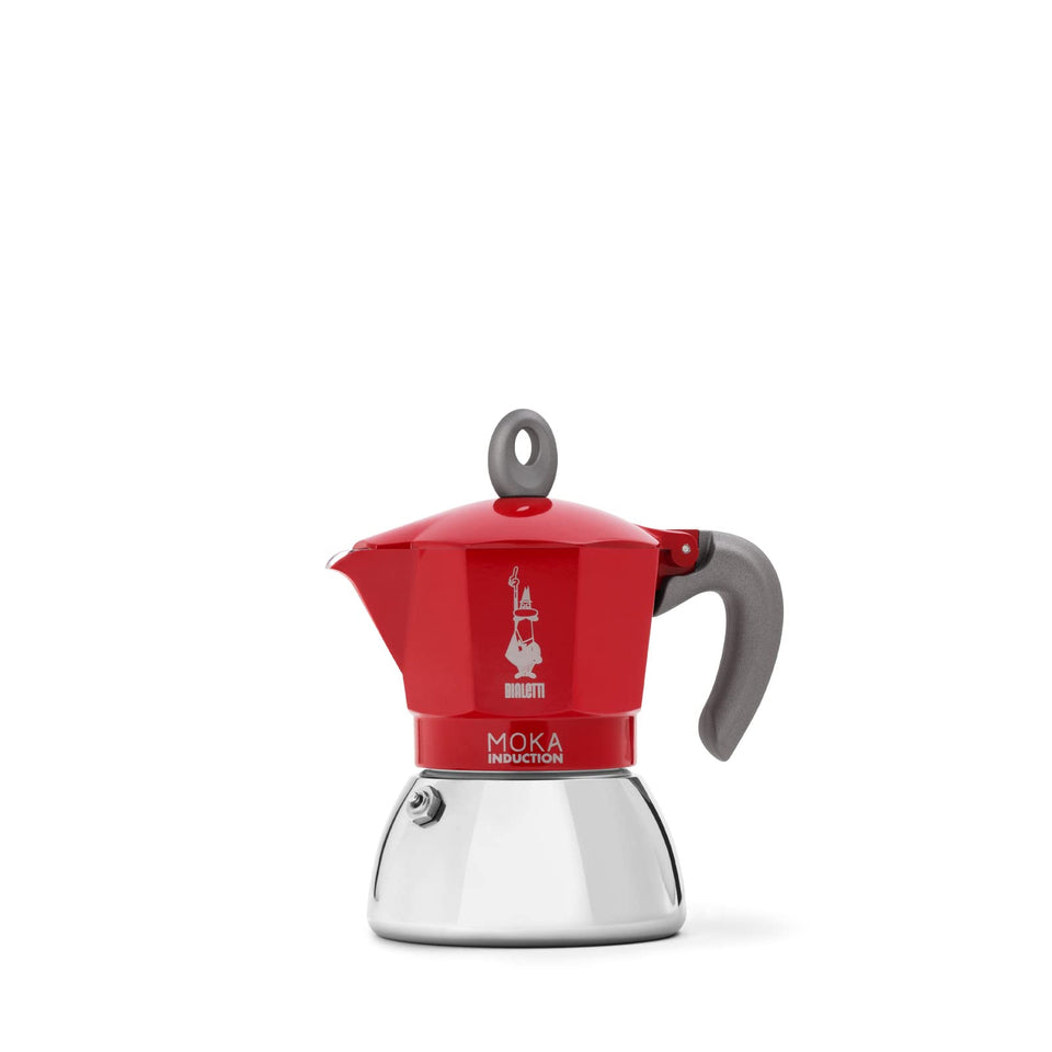 Bialetti Moka Induction front view in red, induction-ready design