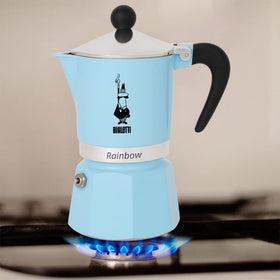 Bialetti Rainbow moka pot compatible with gas, electric, and glass-ceramic hobs.