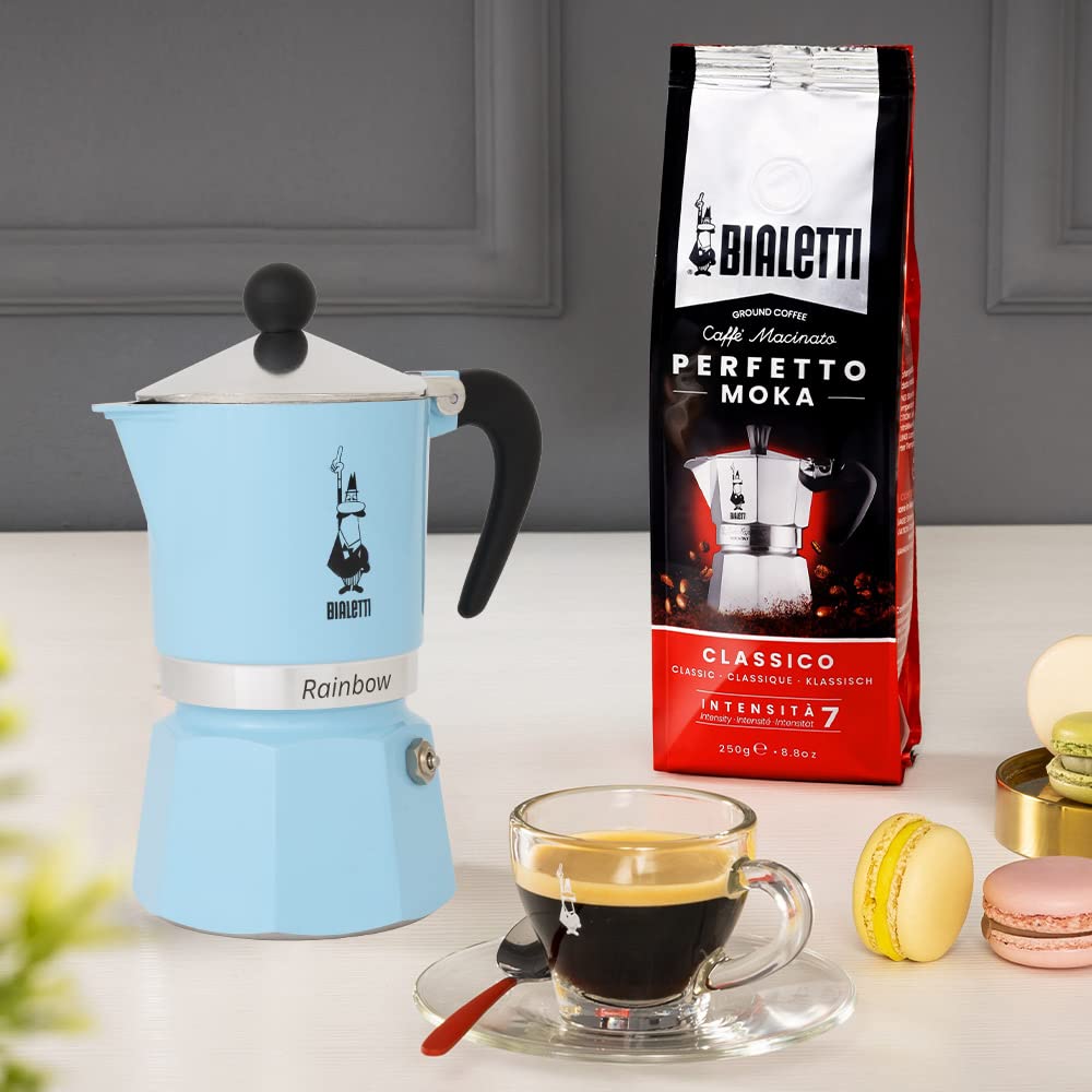 Bialetti Rainbow safety valve and ergonomic handle ensure safe, comfortable use.