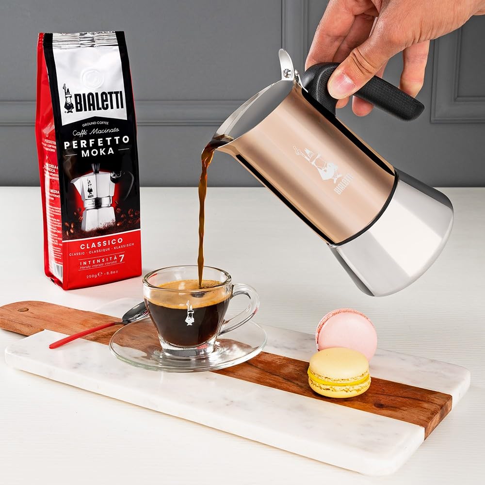 Bialetti Venus stainless steel body close-up highlighting durable construction