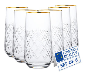 Biandeco gold-rimmed 16oz glasses elevate cocktails and water with luxury detail