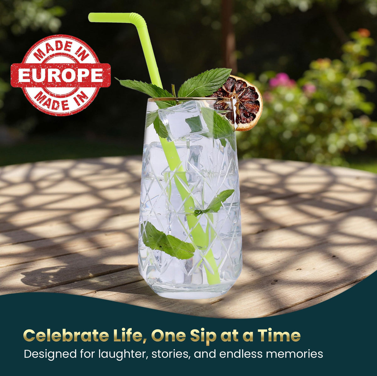 Biandeco lead-free gold rim glasses ensure pure tasting experiences