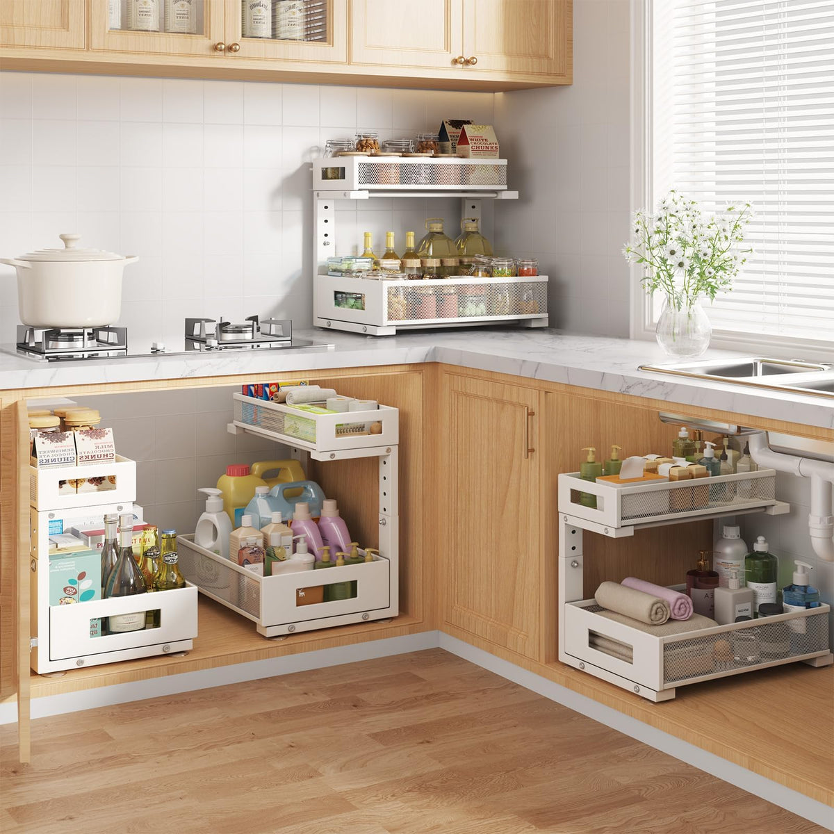 Biboraya two-tier pull-out design improves access to deep cabinets.