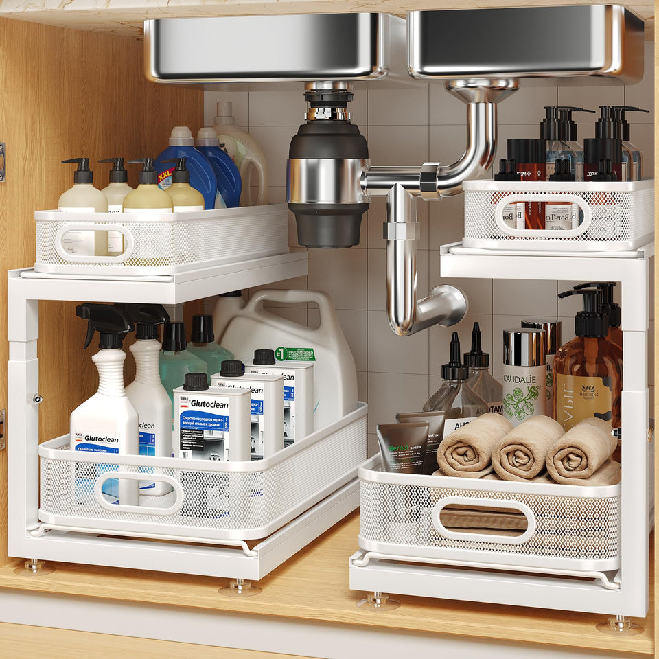Biboraya under-sink 2-pack dual-drawer enables quick, organized access.