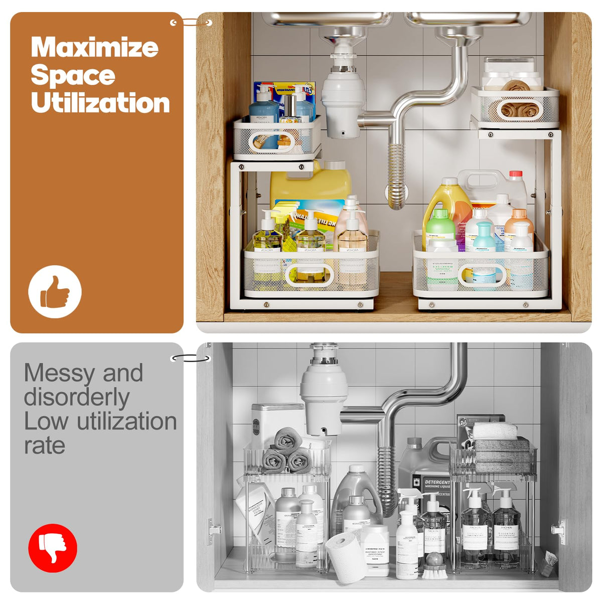 Biboraya rust-resistant coating keeps the organizer looking fresh in kitchens and baths