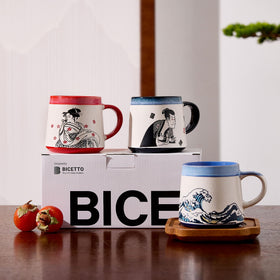 BICETTO Great Wave mug in kitchen with coffee.