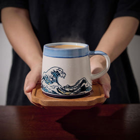 BICETTO handmade ceramic mug art close-up reveals vibrant glaze.