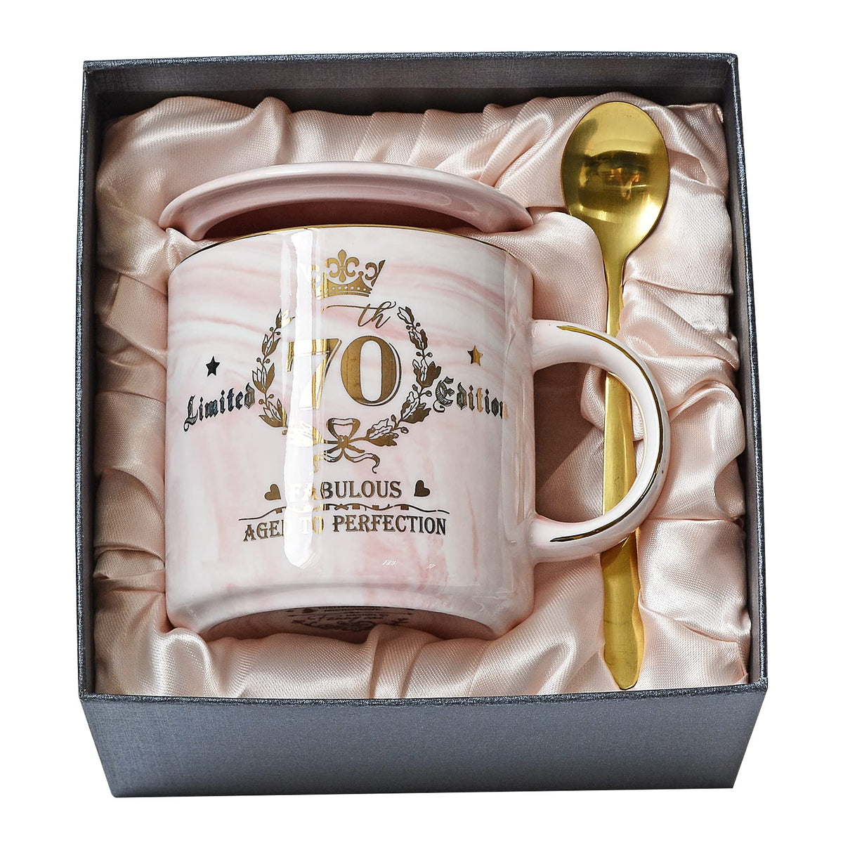 Biching 70th birthday pink marble mug ready for daily coffee