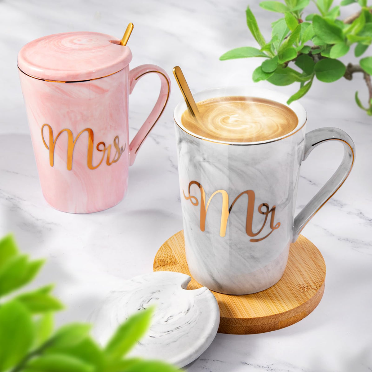 Pink greeting card included with Biching Mr & Mrs mugs.
