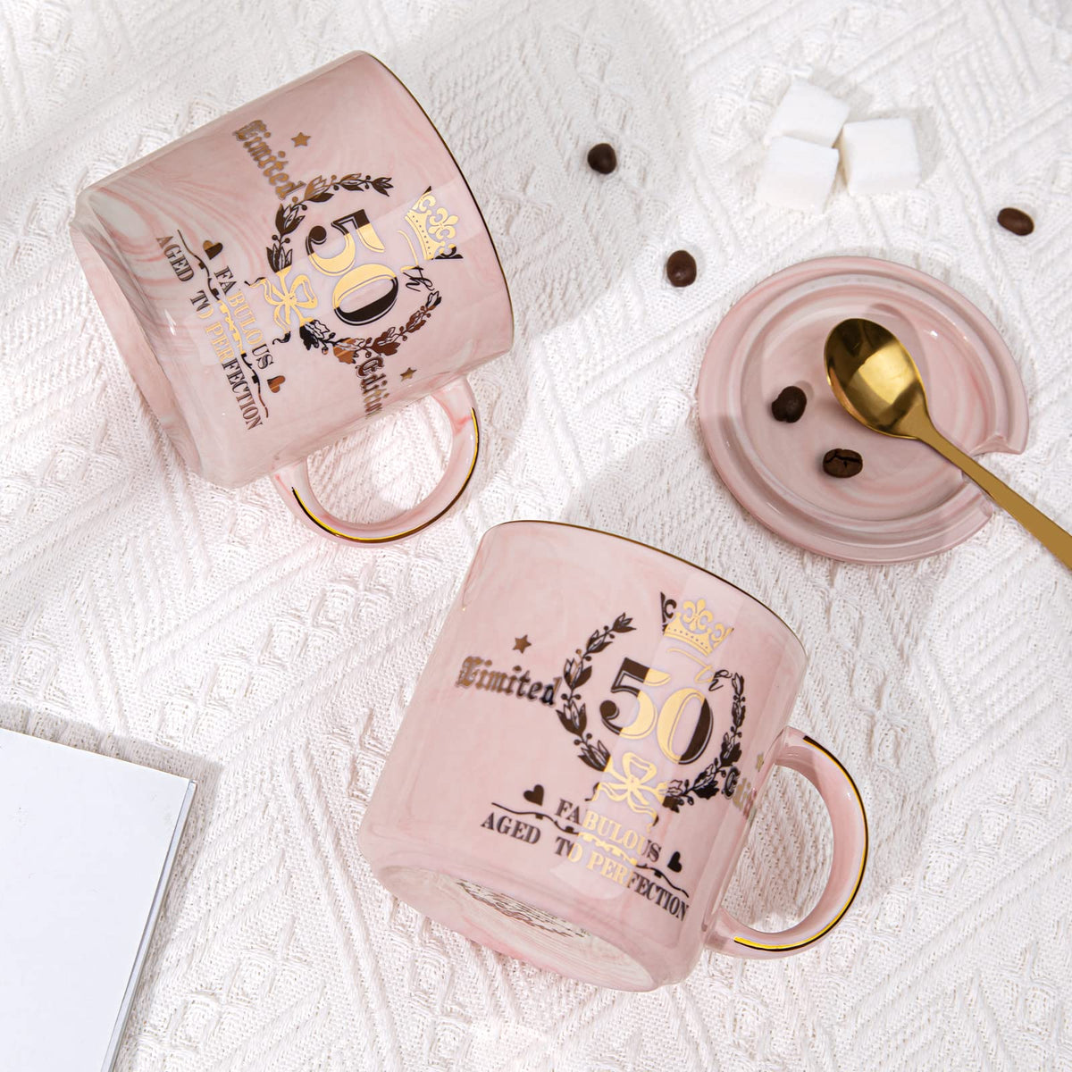 Biching pink marble texture mug adds chic style to kitchen