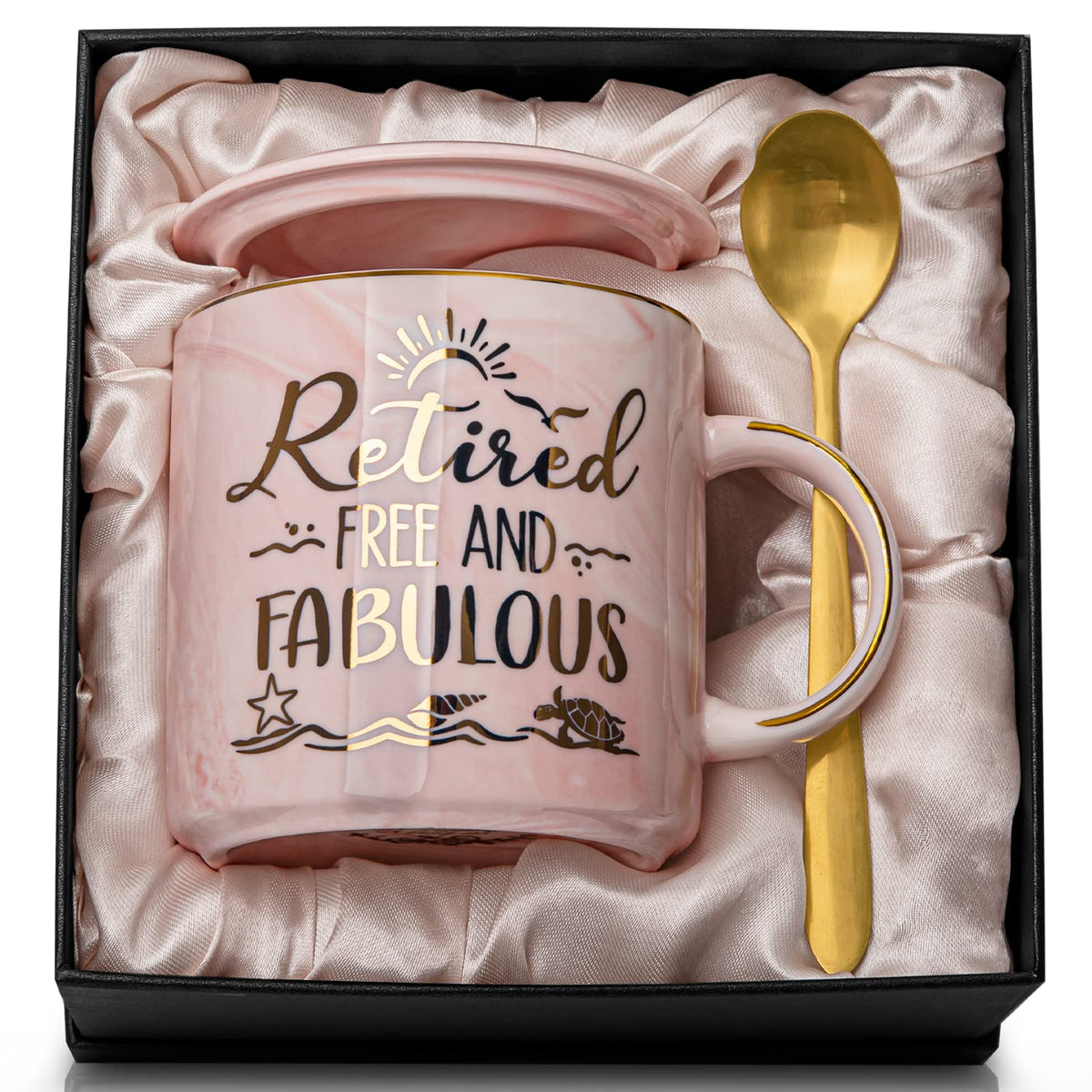 Biching retirement mug pink marble – a stylish keepsake for celebrating a coworker's milestone.