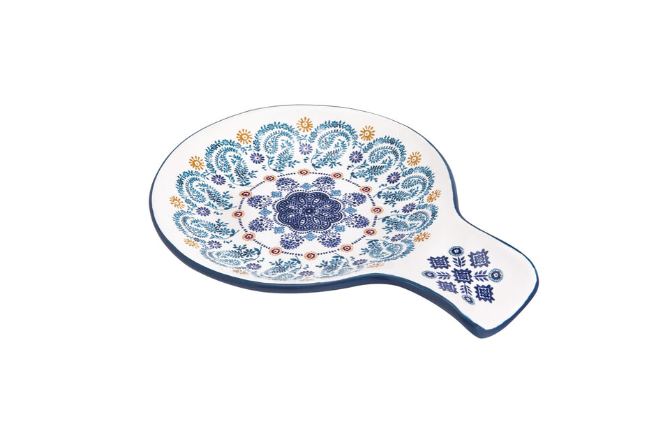 Bico Blue Talavera spoon rest on stove top keeps counters clean.