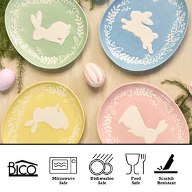 Bico pastel bunny stoneware plate, stackable for compact cupboard storage
