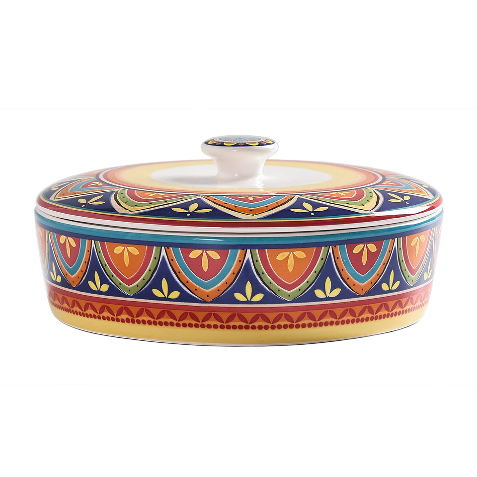 Bico Tunisian Ceramic Tortilla Warmer with lid keeps tortillas warm for serving