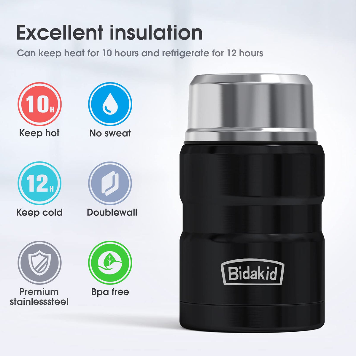 Bidakid 304 stainless steel construction emphasizes durability and BPA-free safety.