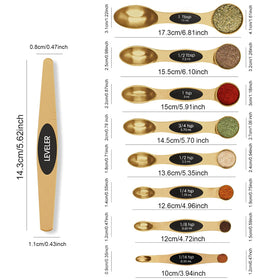 Bidful measuring spoons with leveler, close-up shows precise measurements.