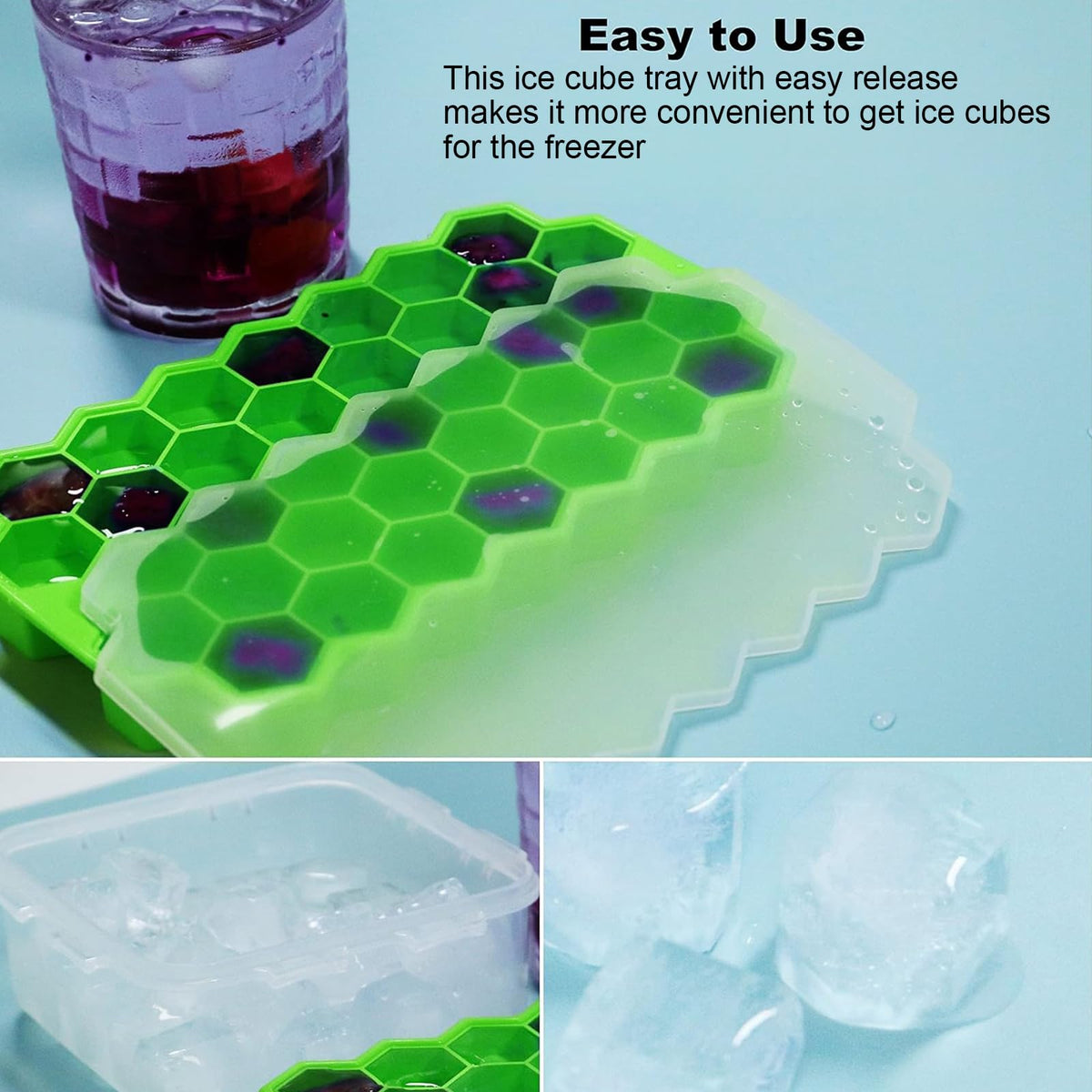 BIDFUL lid-covered tray in freezer keeps cubes clean and odor-free.