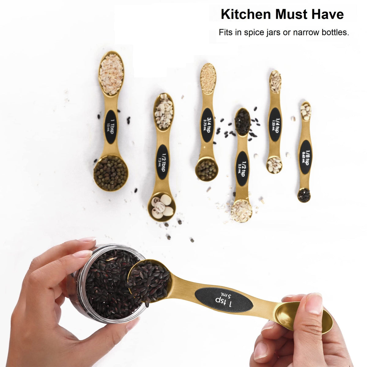 Bidful spice jar-friendly spoons fit in small containers and tight spaces.