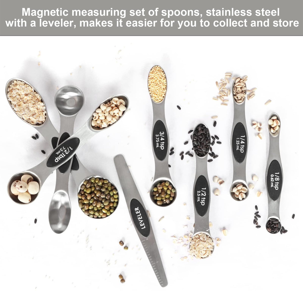BIDFUL stackable spoons save space on metal surfaces.