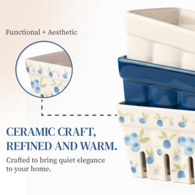 BIEN BEAU blue-white-pattern bowls brighten countertop displays.