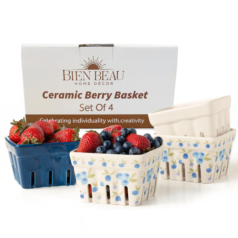 BIEN BEAU ceramic berry basket keeps fresh berries neatly stored.