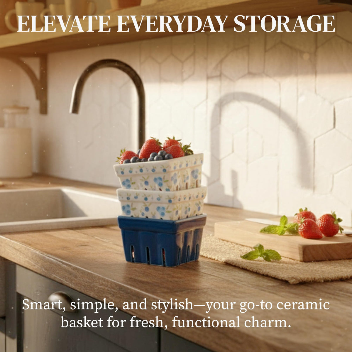 BIEN BEAU farmhouse colander doubles as a decorative kitchen centerpiece.