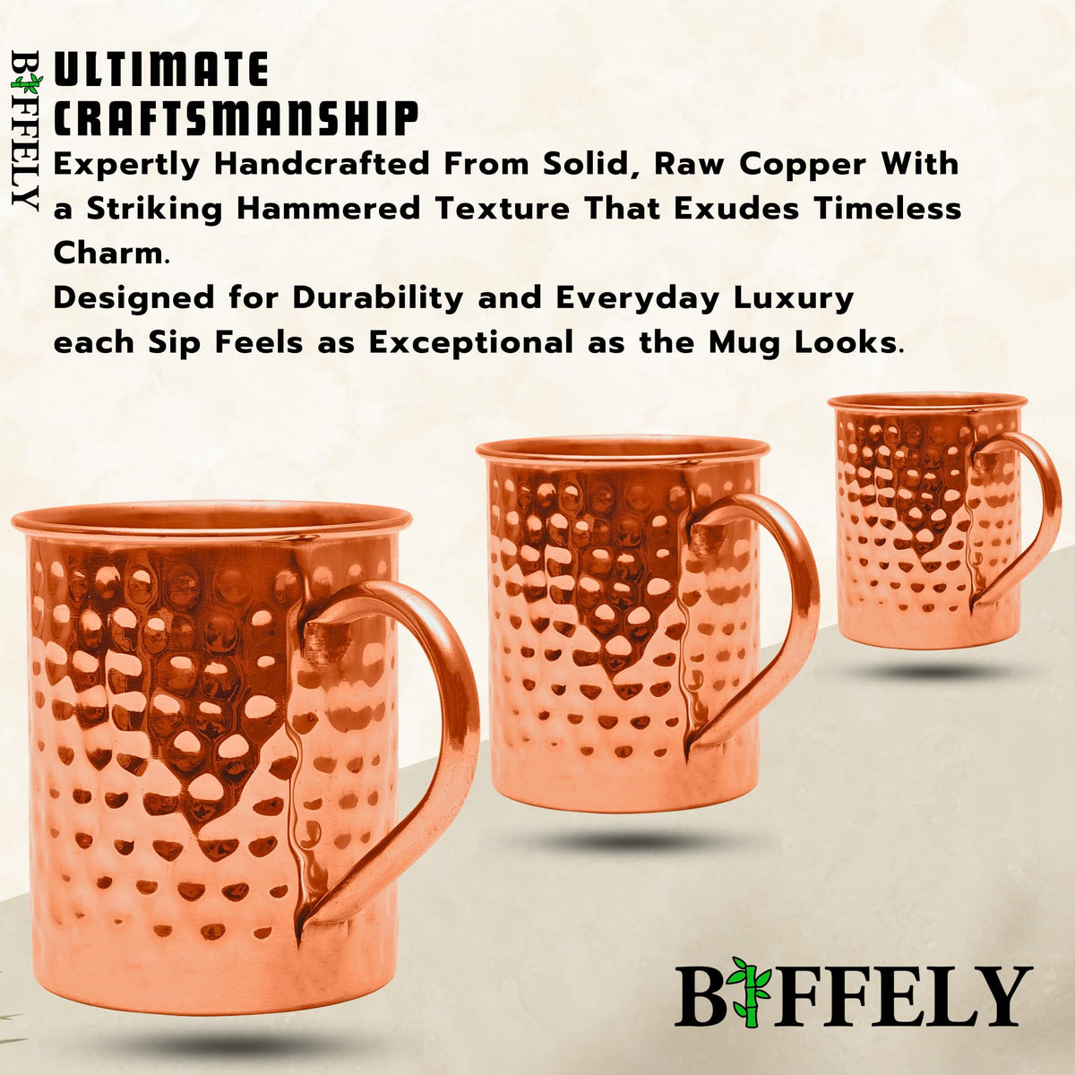  BIFFELY copper mule mug with ice ready for refreshing Moscow Mule