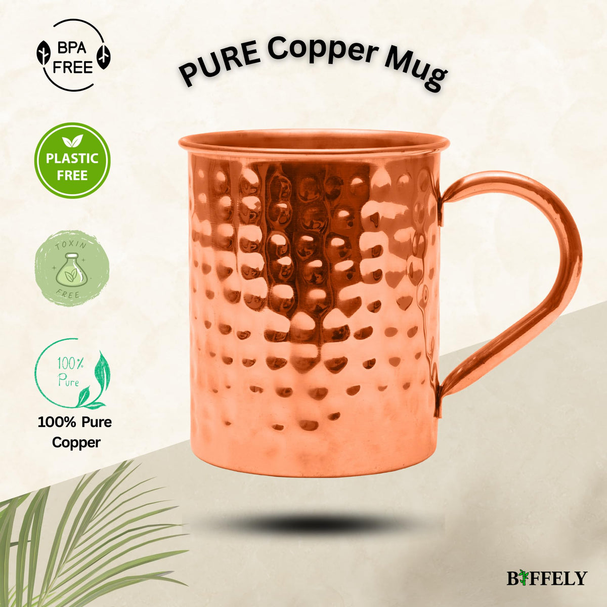 BIFFELY pure copper mug interior without lining for genuine flavor and chill