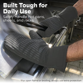 Big Red House durable gray mitts combine silicone grip with soft cotton for comfort.