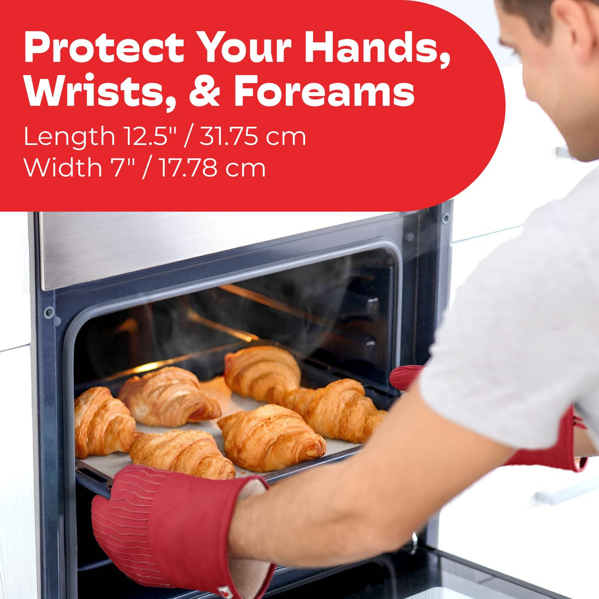 Big Red House mitts resist up to 536°F (280°C) for safe handling of hot items
