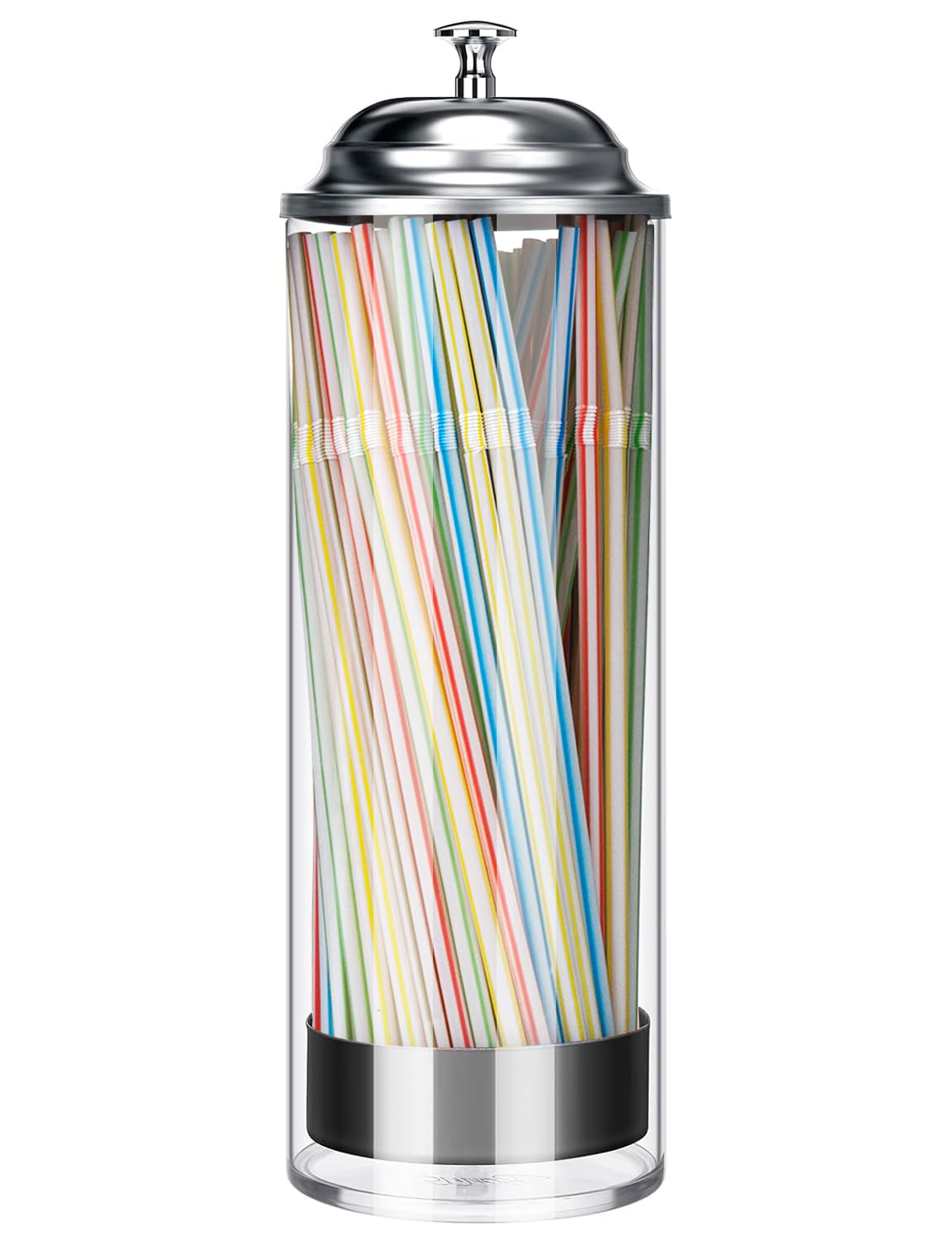 BIGINIWA straw holder with lid on display shows a clear glass design for organized counters.