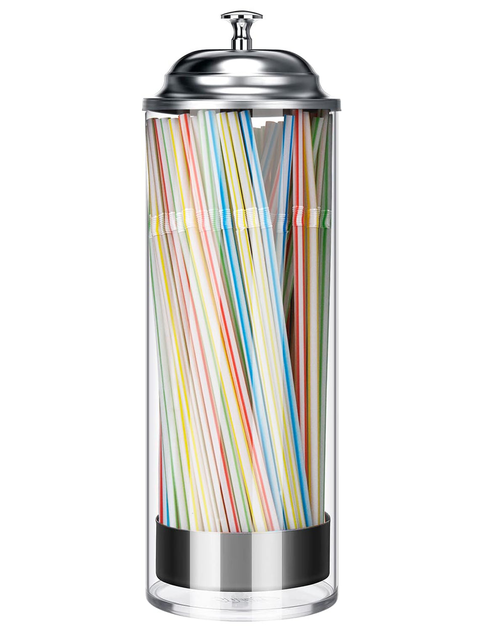BIGINIWA straw holder with lid on display shows a clear glass design for organized counters.